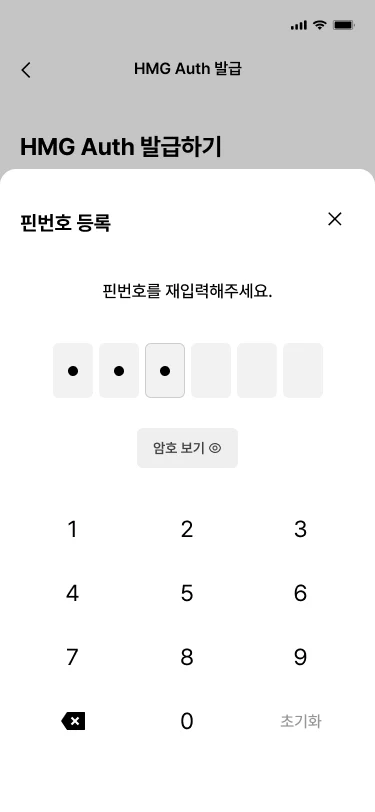 HMG Auth 앱 핀번호 등록 화면